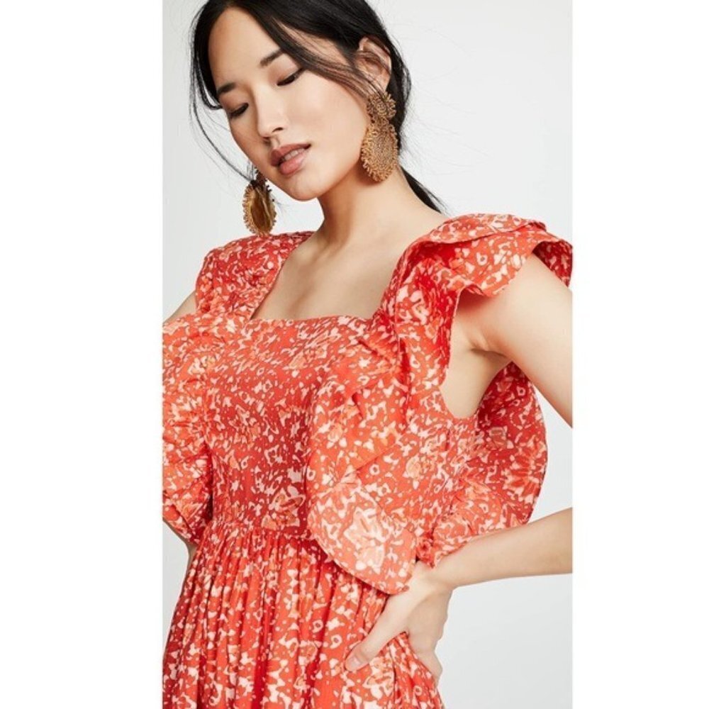 New Ulla Johnson Orange Ruffle Frieda Midi Dress … - image 2